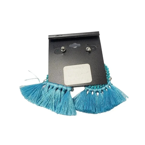 Vintage Beaded Tassel Fringe Dangle Drop Earrings - Picture 2 of 2